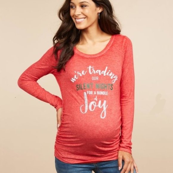 Motherhood Maternity Holiday Long Sleeve T-Shirt Red Medium - Picture 1 of 8